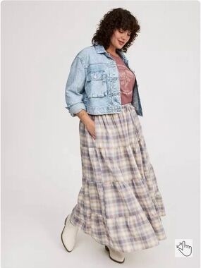 NWT Torrid Tiered Maxi Skirt - Luck Plaid Whisper White - Size 2